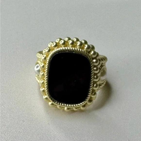 Stunning Black Onyx Stone Ring Set Muted Gold - Picture 7 of 7